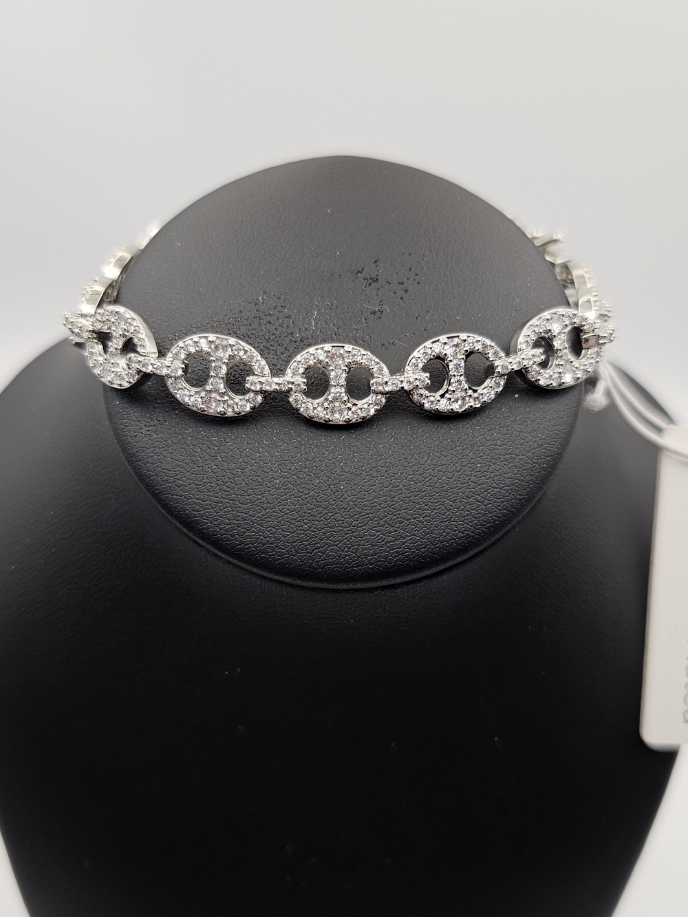 New 7" Fine Silver Plated Diamond CZ Link Bracelet